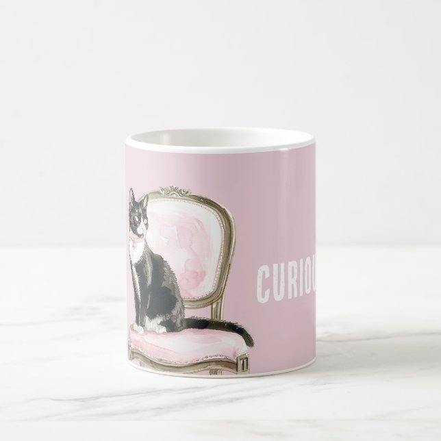 Schwarz Weiß Katze Rosa Stuhl Kaffeetasse (Mittel)