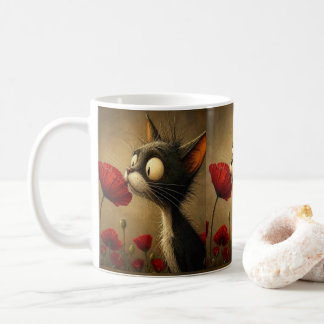 Schwarz-Weiß-Katze rote Blume floraler Becher Kaffeetasse