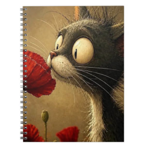 Schwarz-Weiß-Katze Rote Blume Spiralblock Notizblock