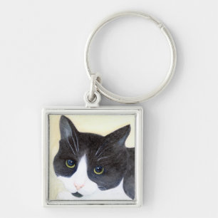 Schwarz-Weiß-Katze Schlüsselanhänger