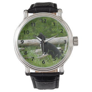Schwarz-Weiß-Katze-Uhr Armbanduhr