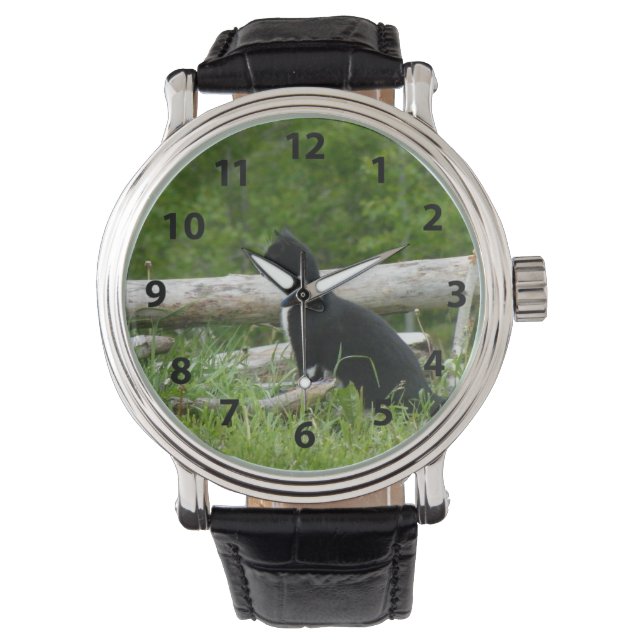 Schwarz-Weiß-Katze-Uhr Armbanduhr (Vorderseite)