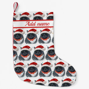 Schwarz-Weiß-Katze Wasserfarbe Weihnachtsmannmütze Kleiner Weihnachtsstrumpf