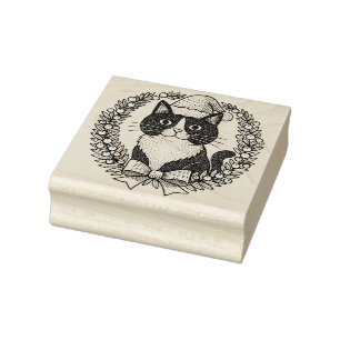 Schwarz-Weiß-Katze Weihnachten Gummistempel