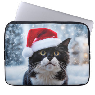 Schwarz-Weiß-Katze Weihnachten Laptopschutzhülle