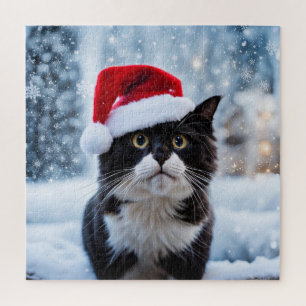 Schwarz-Weiß-Katze Weihnachten Puzzle