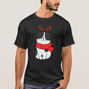 Schwarz Weiß Katze Weihnachten Rentiere Geweihe K T-Shirt