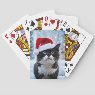 Schwarz-Weiß-Katze Weihnachten Spielkarten