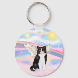 Schwarz-Weiß-Katze - Wolken Schlüsselanhänger