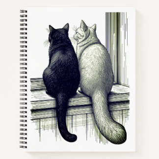 Schwarz-Weiß-Katzen am Fenster Notizbuch
