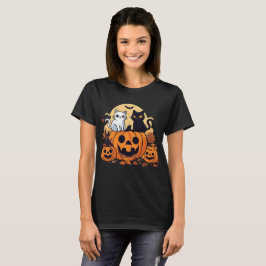 Schwarz-Weiß-Katzen auf einem Kürbis zu Halloween T-Shirt