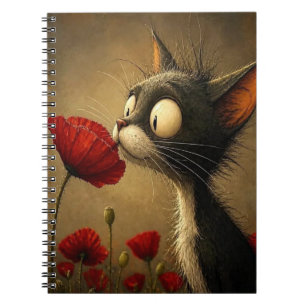 Schwarz-Weiß-Katzen-Blumen-Blumen-Spiral-Notizbuch Notizblock