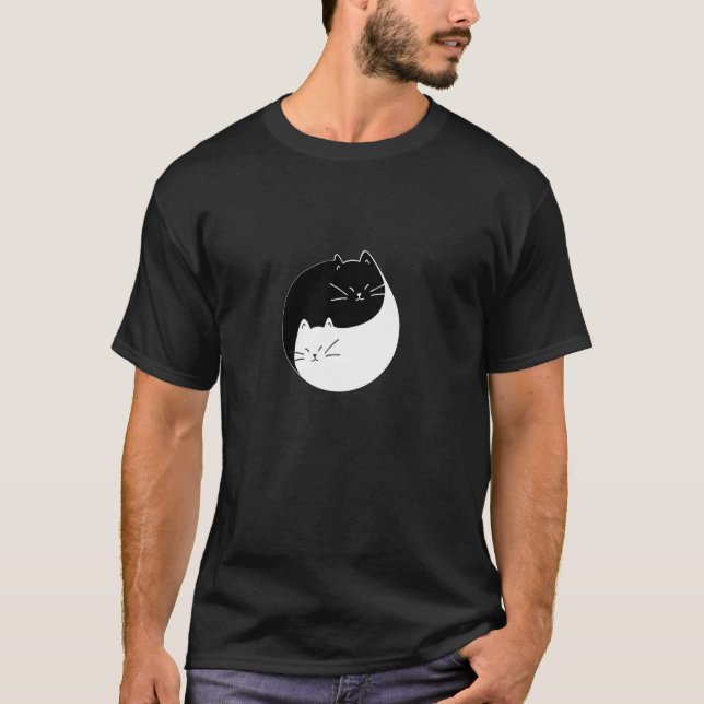 Schwarz-Weiß-Katzen-Design T-Shirt (Vorderseite)