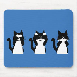 Schwarz-Weiß-Katzen Drei weise Kätzchen Mousepad