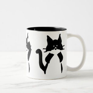 Schwarz-Weiß-Katzen Drei weise Kätzchen Zweifarbige Tasse