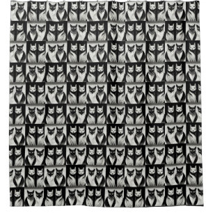 Schwarz-Weiß-Katzen-Duschvorhang Duschvorhang