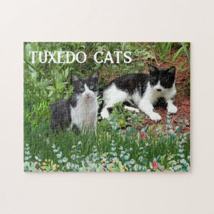 Schwarz-Weiß-Katzen im Blumengarten Puzzle