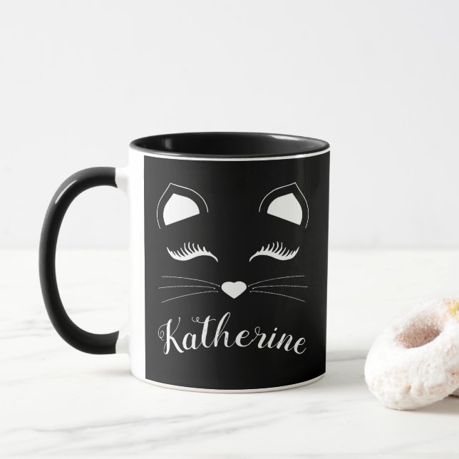 Schwarz-Weiß-Katzengesicht Tasse (Mit Donut)