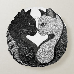Schwarz-Weiß-Katzenjin-Yang-Symbol Rundes Kissen