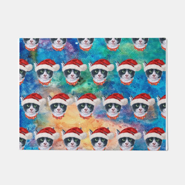 Schwarz-Weiß-Katzenmuster Weihnachtsgeschenk-Party Fußmatte (Vorderseite)