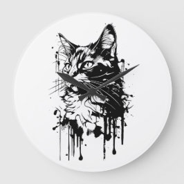 Schwarz-Weiß-Katzenplash Große Wanduhr