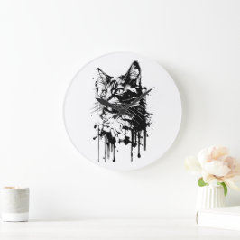 Schwarz-Weiß-Katzenplash Große Wanduhr