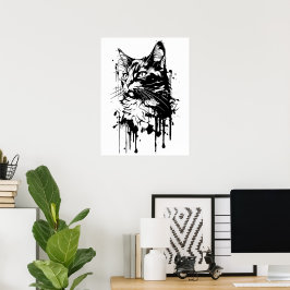 Schwarz-Weiß-Katzenplash Poster