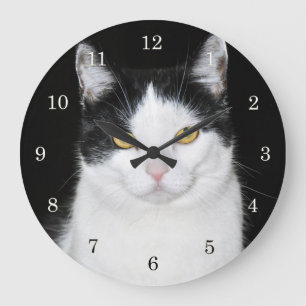 Schwarz-Weiß-Katzenporträt Große Wanduhr