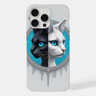 Schwarz-weiß Katzenporträt mit blauen Augen geteil iPhone 15 Pro Max Hülle