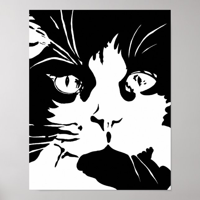 Schwarz-Weiß-Katzenposter Poster (Vorne)