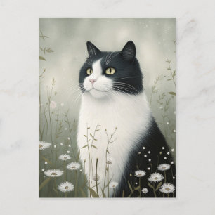 Schwarz-Weiß-Katzenpostkarte Postkarte