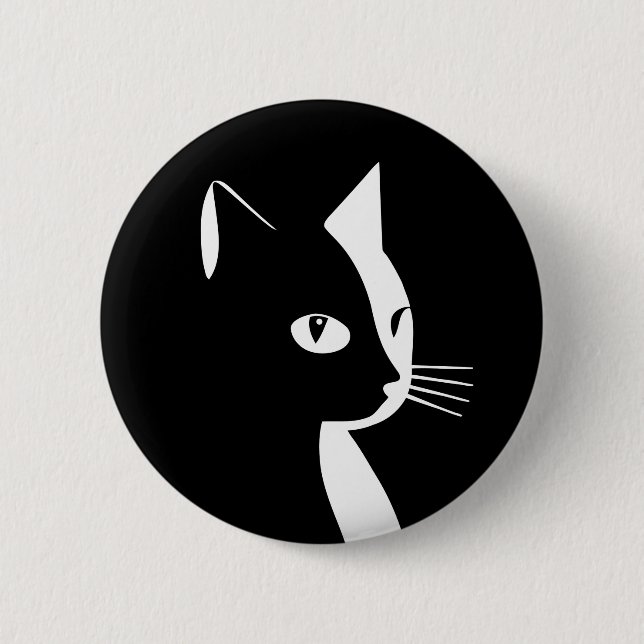 Schwarz-Weiß-Katzenschaltfläche Button (Vorderseite)