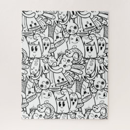 Schwarz-Weiß-Kawaii-Halloween-MonsterCollage Puzzle