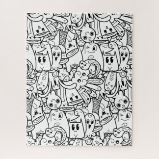 Schwarz-Weiß-Kawaii-Halloween-MonsterCollage Puzzle