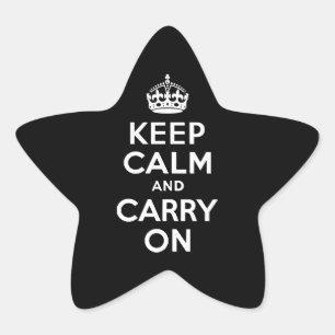 Schwarz-Weiß Keep Calm and Carry On Stern-Aufkleber