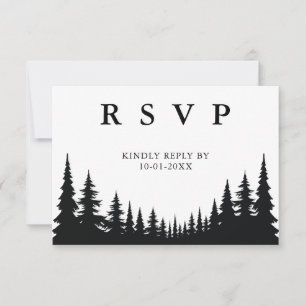 Schwarz-Weiß-Kiefern Winterhochzeit RSVP Karte