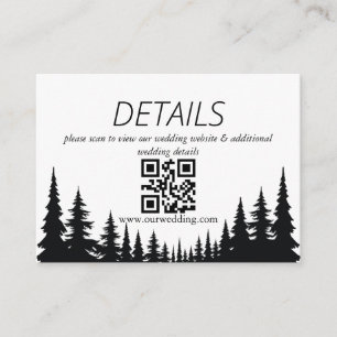 Schwarz-Weiß-Kiefernbäume Winterhochzeits-QR-Code Begleitkarte