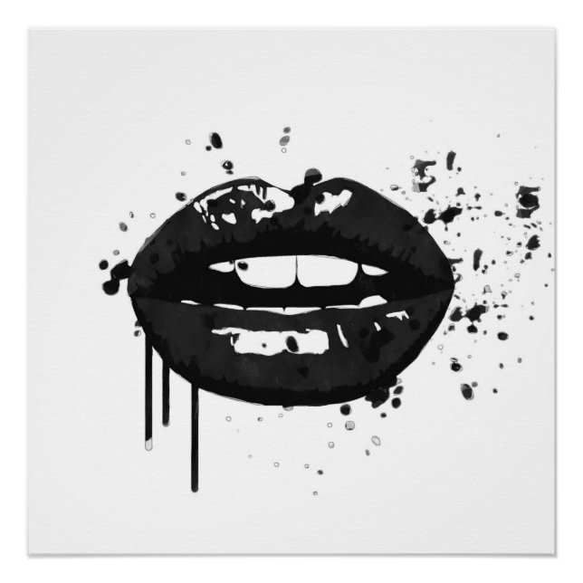 Schwarz-Weiß Kiss Lips Make-up Girl Poster (Vorderseite)