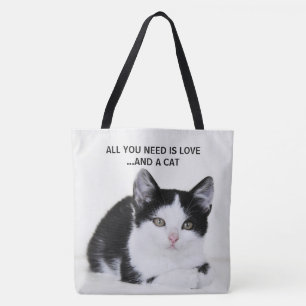 Schwarz Weiß Kitten All Over Print Tote Bag