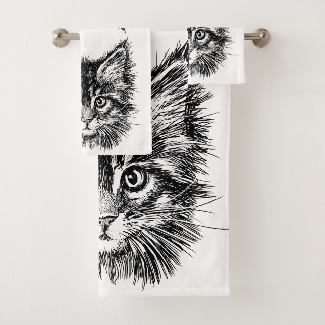 Schwarz-Weiß-Kitten Badhandtuch Set (Insitu)