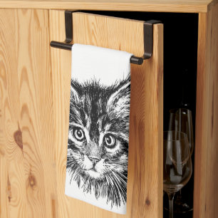 Schwarz-Weiß-Kitten Geschirrtuch