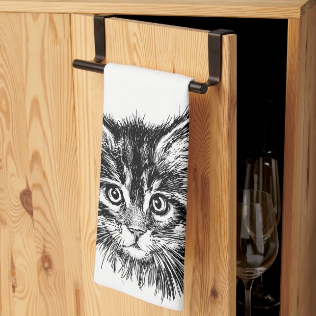 Schwarz-Weiß-Kitten Geschirrtuch (Drittel gefaltet)