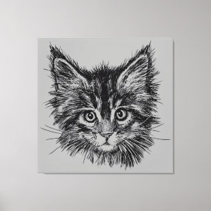 Schwarz-Weiß-Kitten-Gesichter auf Grau Leinwanddruck