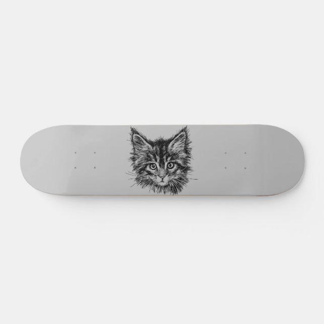 Schwarz-Weiß-Kitten-Gesichter auf Grau Skateboard (Horizontal)