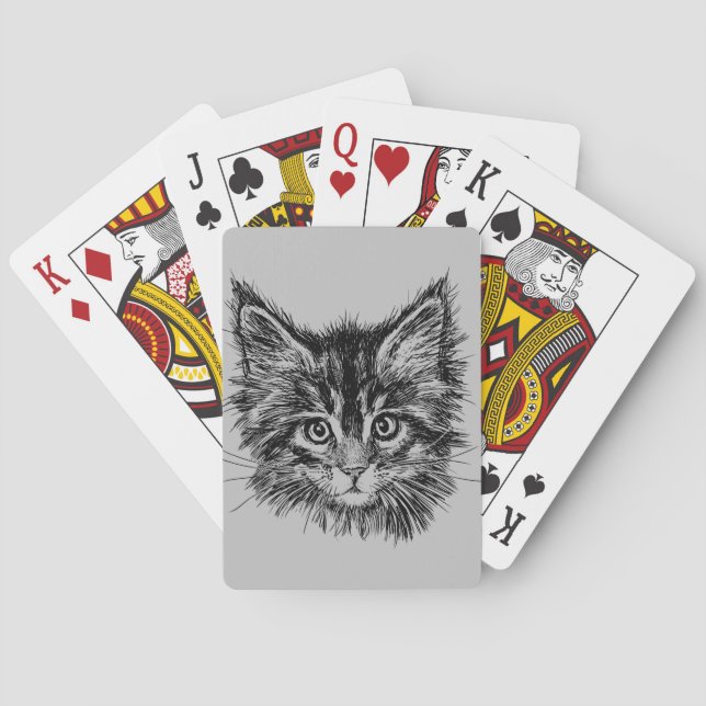 Schwarz-Weiß-Kitten-Gesichter auf Grau Spielkarten (Rückseite)
