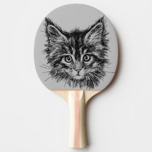 Schwarz-Weiß-Kitten-Gesichter auf Grau Tischtennis Schläger