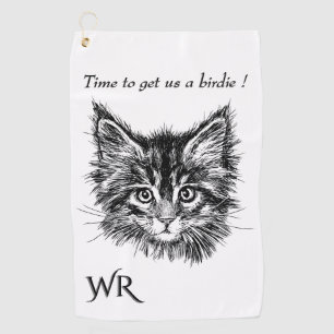 Schwarz-Weiß-Kitten-Gesichter Funny mit Monogramm Golfhandtuch