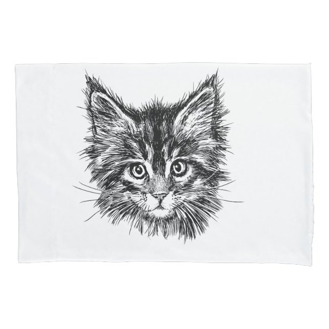 Schwarz-Weiß-Kitten Kissenbezug (Vorderseite)