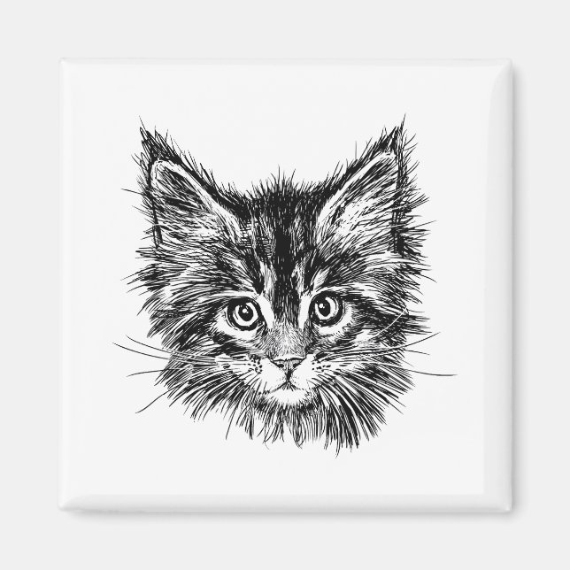 Schwarz-Weiß-Kitten Magnet (Vorne)