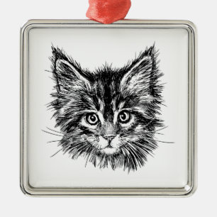 Schwarz-Weiß-Kitten Ornament Aus Metall